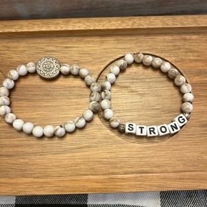Pair of bracelets- letter bracelet with white marble beads